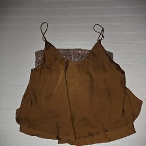Anthropologie Brown Sequin Camisole